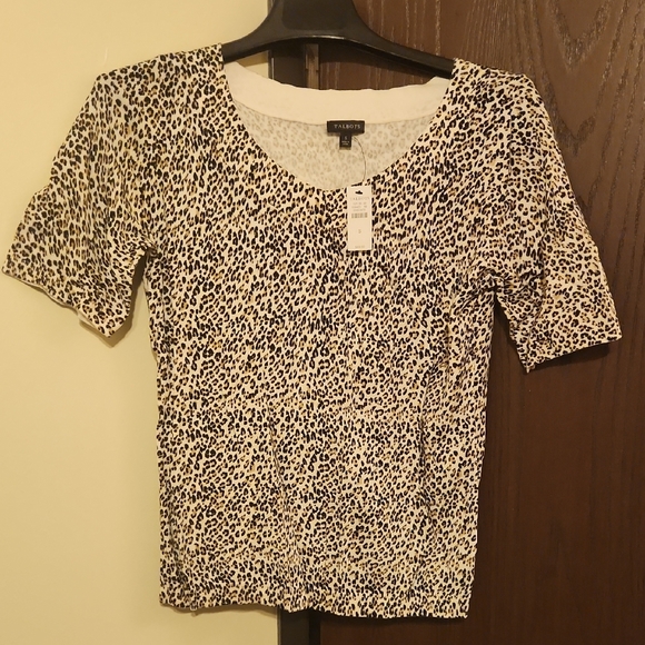 Talbots Tops - Talbots Black and Cream Fitted Short Sleeve Blouse